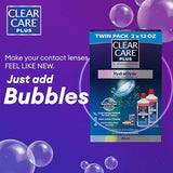 Clear Care Plus Cleaning Solution with Lens Case, Twin Pack, Multi, 12 Oz, Pack of 2, Packaging may vary