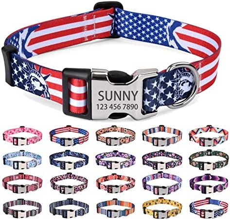 Personalized Dog Collars, American Flag Dog Collar- Patriotic, US Flag Pattern, Star & Stripes, Fourth of July Dog Collar, Adjustable for Small Medium Large Dogs(Unique US Flag,L)