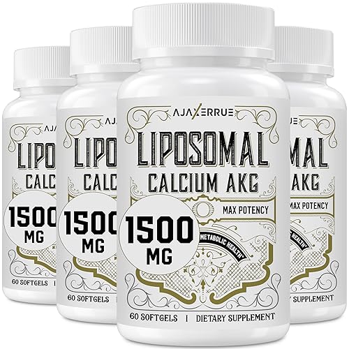 Liposomal Calcium AKG Supplement 1500 MG (Alpha-Ketoglutaric Acid), High Absorption, More Effective Than AAKG, Ca AKG for Longevity, Age Defense, Cellular Energy, Metabolic Function, 240 Softgels (Pack of 4)