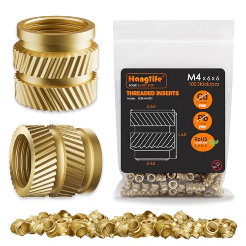 Heat-Set Threaded Inserts, M4 Heat Set Insert for 3D Printing Components and Plastic Parts - Brass Metric Knurled Nuts (100 Pieces)