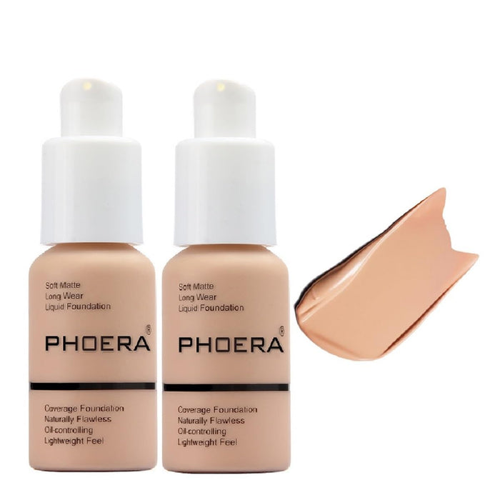 2 Pack PHOERA Foundation,Flawless Soft Matte 24HR Oil Control Liquid Foundation Makeup for Women.(104 Buff Beige)