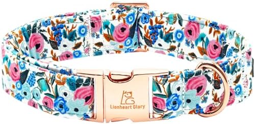 Lionheart glory Dog Collar Pink Flower Dogs Collar Spring Summer Cute Collars Dog Girl or Boy Soft Durable Adjustable Dog Collars for Medium Dogs Pet Gift
