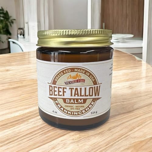 Beef Tallow Balm - 4 oz - Organic Grass Fed and Finished Tallow - Made in USA - Moisturizing Skin Care Frankincense