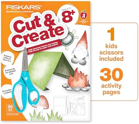 Fiskars Cut & Create Activity Book with 6" Big Kids Scissors, For Ages 8+