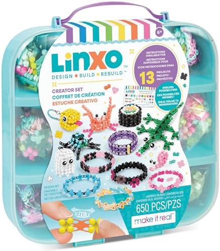 Make It Real: LinXo Creator Set 650 pcs, DIY 13 Projects, Jewelry & Collectible Figures, Design-Build-Rebuild, Flexible Pieces, Girls & Kids Ages 6+