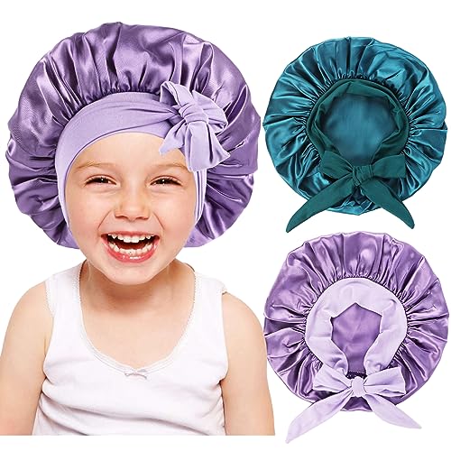 2 PCS Kids Bonnets for Girls,Silk Bonnet for Sleeping Kids,Bonnet for Kids,Toddler Shower Cap Bonnet