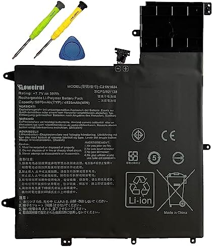 C21N1624 Battery Replacement for Asus Q325UA Q325UAR UX370UA-C4061T Q325U-BI7T18 ZenBook Flip S UX370UA UX370UA-1A 1B UX370UA-C4129T C4061T C4072T C4093T C4104T Series 0B200-02420000 39Wh