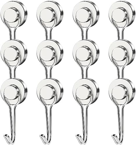MIKEDE 12 Pack Magnetic Hooks, 40LB Heavy Duty Neodymium Magnet Hooks, Strong Magnetic Swivel Hooks for Hanging, Magnets with Hook Magnetic Metal Hanger for Fridge, Toolbox, Storage