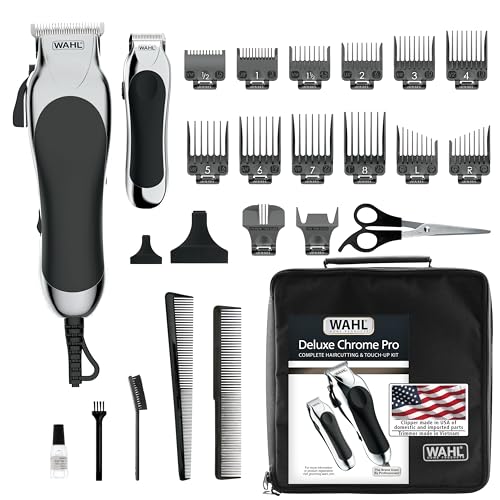 Wahl Clipper USA Deluxe Corded Chrome Pro, Complete Hair and Trimming Kit, Includes Corded Clipper, Cordless Battery Trimmer, and Styling Shears, for a Cut Every Time - Model 79524-5201M