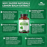 Zazzee Organic Lemon Balm 10:1 Extract, 3000 mg Strength per Capsule, 180 Vegan Capsules, 6 Month Supply, Standardized and Concentrated 10X Extract, 100% Vegetarian, All-Natural and Non-GMO