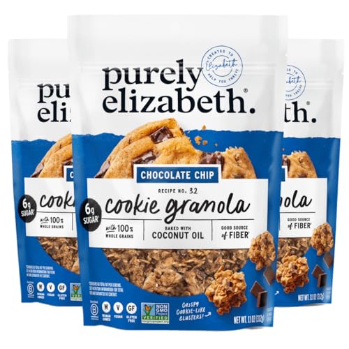 Purely Elizabeth Cookie Granola, Chocolate Chip, Gluten-Free, Non-GMO (3 Ct, 11oz Bag)