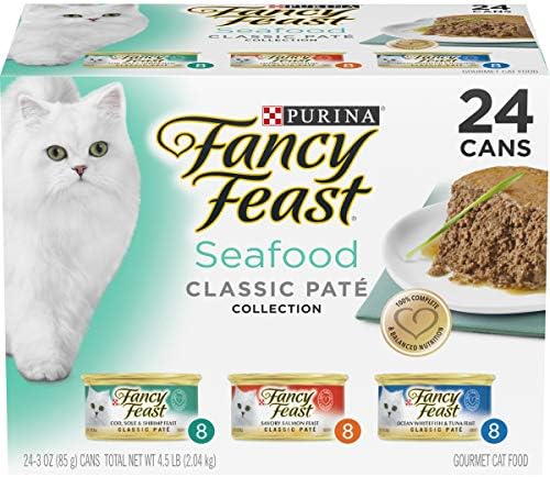 Purina Fancy Feast Seafood Classic Pate Collection Grain Free Wet Cat Food Variety Pack - (Pack of 24) 3 oz. Cans