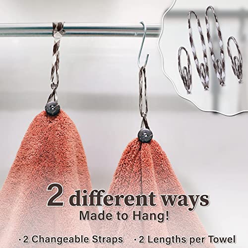 myHomeBody Hand Towels with Button Loop, Hand Towels with Hanging Loops, Kitchen Hand Towels with Button, Charcoal Fiber, Set of 2, Brick Red