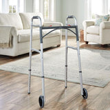 McKesson Folding Walkers with Wheels, Aluminum, 32 in to 39 in, 350 lbs Weight Capacity, 1 Count