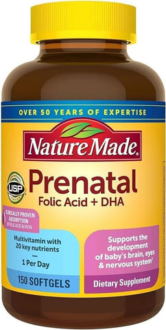Natur Mad Prenatal with Folic Acid + DHA, Prenatal Vitamin and Mineral Supplement for Daily Nutritional Support, 150 Softgels, 150 Day Supply