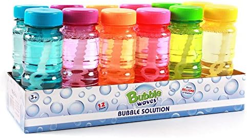 Big Bubble Bottle 12 Pack - 4oz Blow Bubbles Solution Novelty Summer Toy - Activity Party Favor Assorted Colors Set