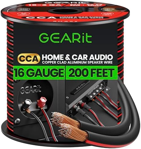 16AWG Speaker Wire, GearIT Pro Series 16 Gauge Speaker Wire Cable (200 Feet / 60.96 Meters) Great Use for Home Theater Speakers and Car Speakers, Black