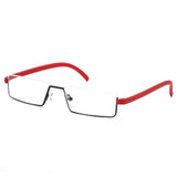 REAVEE Stylish Half Frame Reading Glasses for Women Ladies, Half Lens Lightweight Rectangle Metal Portable Readers with Cases, (Red +2.5)