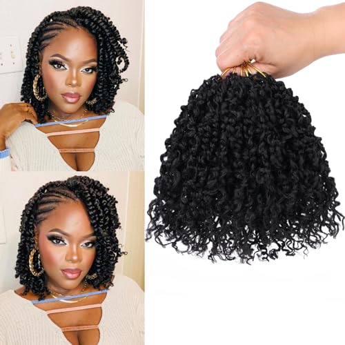 Unionbeauty 6 Inch Yanky Twist Crochet Braids Hair 8Packs Natural Black Pre-twisted Micro Passion Twist Crochet Hair Pre-looped Micro Spring Twist Crochet Braids Synthetic Crochet Hair Extensions 1B#