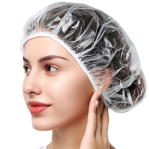 Disposable Shower Caps 100pcs, 18.1 Inch Plastic Shower Cap for Women Waterproof Bath & Bathing Accessories, Home & Travel Essentials