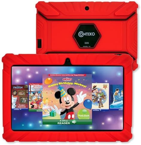 Contixo 7" Kids Tablet - Includes 50+ Disney Storybooks & Stickers, 32GB, Android, Parental Controls, Kid-Proof Case, (2024 Model) - Red