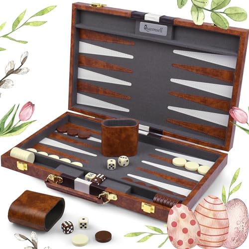 Large Backgammon Sets for Adults - Classic Board Games for 2 Players Adults and Kids - Premium Backgammon Set 15 inch Board and 32 Backgammon Pieces in Quality PU Leather Case - Gift for Man
