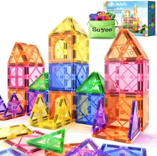 Magnetic Tiles Toddler Toys Magnetic Building Blocks for Kids Ages 3-12 STEM Educational Toys for Girls & Boys Sensory Play for Preschool Learning