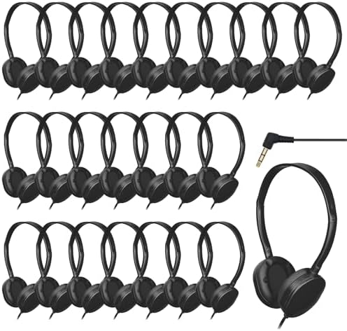 Kids Headphones Bulk 24 Pack for Classroom School, Durable Wholesale Wired Headphones for Kids Student Boys Girls Adults (002 Black Headphones)