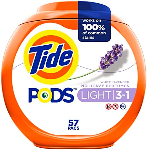 Tide PODS Light Laundry Detergent Pacs, 57 Count, White Lavender Scent, Powerful Clean with a Light and Lasting Scent