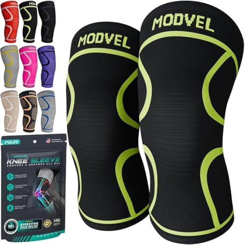Modvel 2 Pack Knee Brace for Women & Men - Workout Knees Compression Sleeve for Knee Pain Relief Joint Support for ACL, Arthritis, Meniscus Tear Knees Brace for Sports, Rodilleras para Gym Fitness