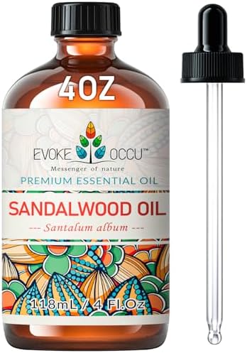 EVOKE OCCU Sandalwood Essential Oils 4 Fl Oz, 100% Pure and Natural Sandalwood Oil for Skin Care, Diffuser, Perfume, Candle and Soap Making - 118ml