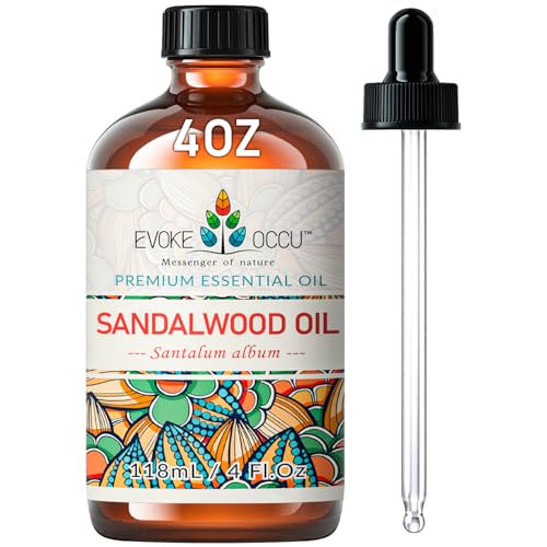 EVOKE OCCU Sandalwood Essential Oils 4 Fl Oz, 100% Pure and Natural Sandalwood Oil for Skin Care, Diffuser, Perfume, Candle and Soap Making - 118ml