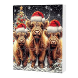 2024 Advent Countdown Calendar Highland Cow, 24 Days Of Christmas Vacation Advent Calendar Pendant, Christmas Tree Cartoon Cow Decorative Ornament, Christmas Collectible Set Gifts (Highland Cow-E)