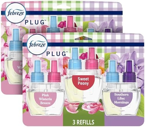 Febreze Plug Air Freshner Refills - Floral Variety Mix Pack - Pink Wisteria Breeze, Sweet Peony & Souther Lilac Morning - .87 Oz Each 3Ct. (Pack of 2)