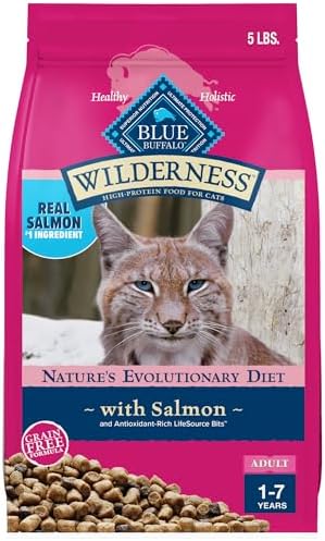 Blue Buffalo Wilderness Natural Adult Dry Cat Food, High-Protein and Grain-Free Diet, Supports Healthy Muscle Development and a Healthy Immune System, Salmon, 5-lb Bag
