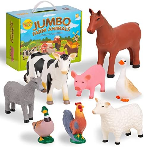 Learning Minds Farm Animal Figures - Jumbo Farm Animals for Toddlers 1-3