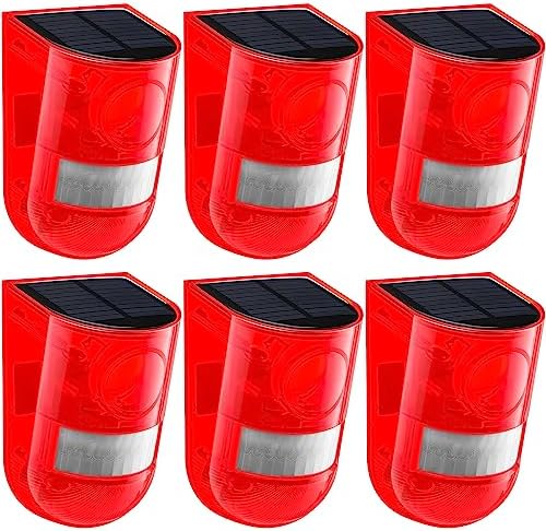 Qualirey Solar Sound and Light Alarm Motion Sensor 129db Outdoor Dog Baking Security Siren Waterproof Motion Activated Detector Alarm 6 LEDs Flash Warning Strobe System for Home, Farm(6 Pack)