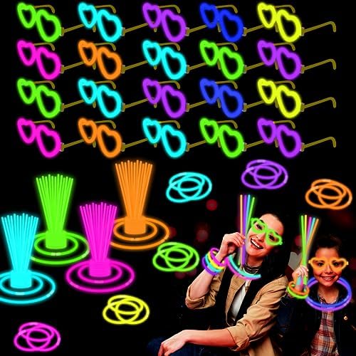 20 Pack Valentines Day Glow Heart Glasses Party Favor Supplies with 80 Glow Sticks & Connectors (for 20 Neon Glasses, 40 Bracelets or 13 Necklaces), Glow in Dark Accessories for Wedding Dance Camping