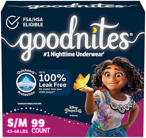 Goodnites Girls' Bedwetting Underwear, Size S/M (43-68 lbs), 99 Ct (3 Packs of 33), Packaging May Vary