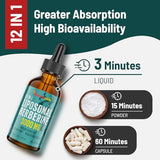 Berberine HCl Drops Supplement 3000 mg - Liposomal Berberine HCl Liquid - AMPK Activator with Turmeric, Ceylon Cinnamon, 12 Natural Ingredients - 2 fl oz