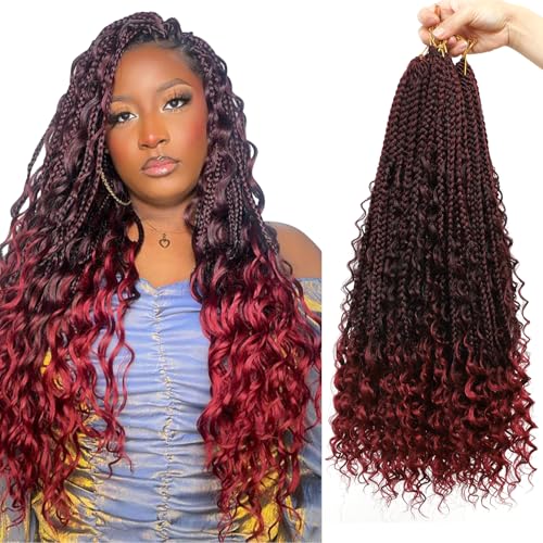 8 Packs Crochet Box Braids-20 Inch Boho Box Braids Crochet Braids Hair Bohomian Box Braid Crochet Hair Goddess Box Braids Crochet Hair for Black Women(1B/Bug)