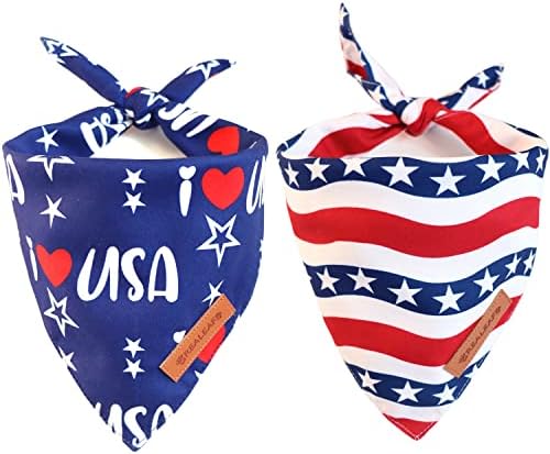 Realeaf 4th of July Bandanas 2 Pack, Triangle Reversible American Flag Pet Patriotic Scarf for Boy and Girl, Premium Durable Fabric, USA Bandana for Medium and Large Dogs (Large)