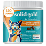 Solid Gold Dog Allergy Chews - Itch Relief with Wild Alaskan Salmon Oil, Colostrum & Beta Glucan - Anti-Itch for Seasonal Allergies - Bacon Flavor - 120 Count