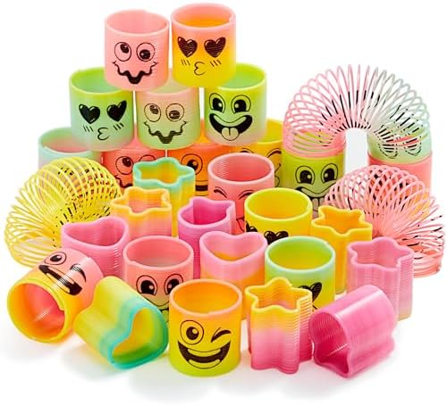 JOYIN 60 Pcs Spring Rainbow Party Favor, Mini Plastic Coil Spring Toy, Fidget Stress Coil Mini Springs Bulk Toys for Carnival Prize Birthday, Goodie Bag Stuffers