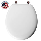 MAYFAIR 44ORA 000 Toilet Seat with Oil Rubbed Bronze Hinges will Never Come Loose, ROUND , White