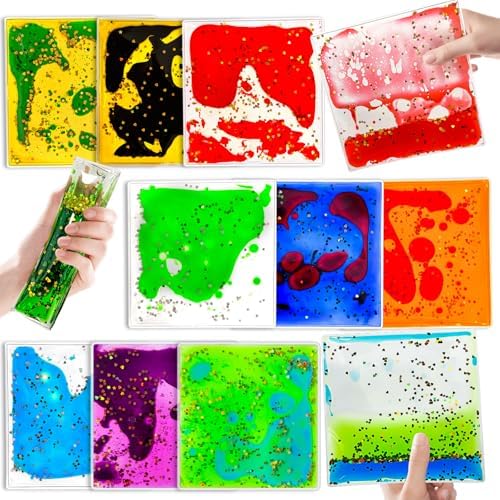 Squishy Liquid Sensory Gel Tiles 9 Packs - Square Sensory Fidget Toys for Stress Relief, Sensory Play & Portable Fun, Washable Sensory Floor Tiles for Kids in Home, Classroom, Travel