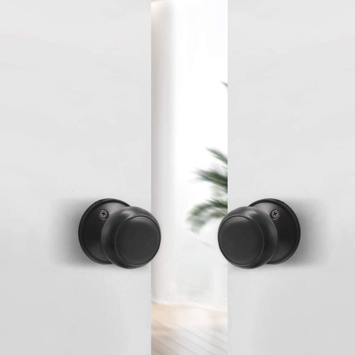 Probrico Black Half Dummy Door Knob, Round Non-Turning Inactive Door Knob for Closet French Door, 2 Pack