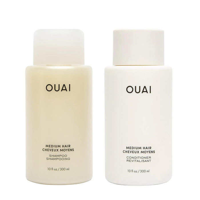 OUAI Medium Shampoo and Conditioner Set - Sulfate Free Shampoo and Conditioner for Medium Hair - Made with Keratin, Shea Butter & Avocado Oil - Free of Parabens & Phthalates (10 Fl Oz)