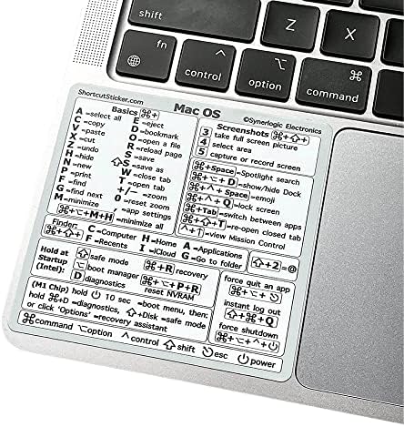 Synerlogic (5pcs) Mac OS Shortcuts Sticker | Keyboard Stickers for macOS | No-Residue Laminated Vinyl MacBook Cheatsheet for Laptop | MacBook Shortcuts 2025 (White/5pk)