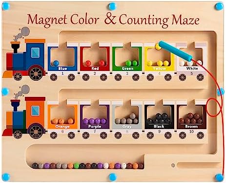 Magnetic Color and Number Maze Board Wooden Montessori Fine Motor Skills Toys for 2 3 Year Old Preschool Learning Activities Classroom Must Haves Sorting Travel Toys for Toddlers 1-3 2-4 Boys Girls